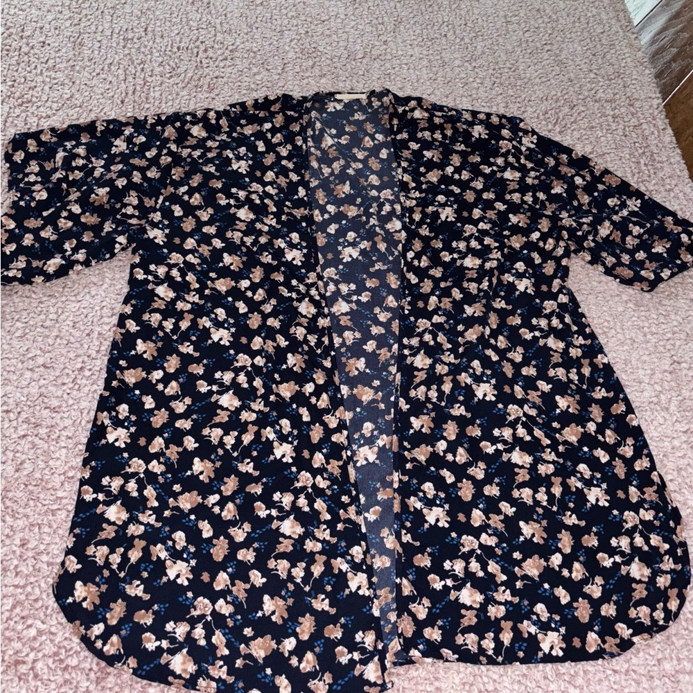 Floral Blue and Brown Women's Kimono